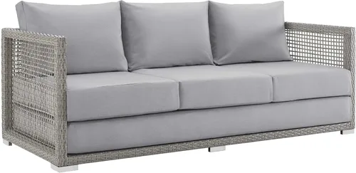 Vista 2 de Modway Aura - Sofá de mimbre para patio al aire libre en gris gris gris