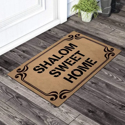 Vista 2 de ZQH - Tapetes para puerta de interior Shalom Sweet Home, monograma, bienvenido para entrada (23.6 x 15.7 pulgadas), parte superior de tela no tejida
