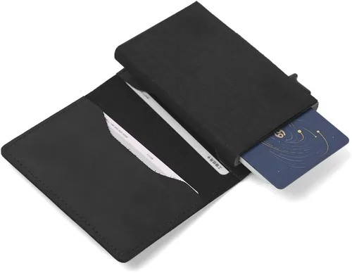 Vista 7 de Fermido Billetera delgada para AirTag de piel auténtica RFID, tarjetero desplegable automático, diseño delgado, accesorio multiusos para funda