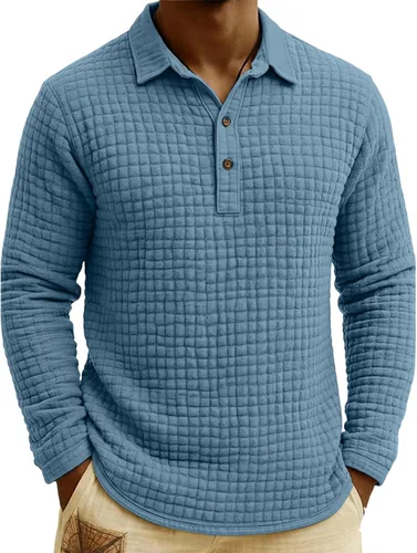 Vista 14 de Polo de punto para hombre, manga larga, ligero, informal, con cuello