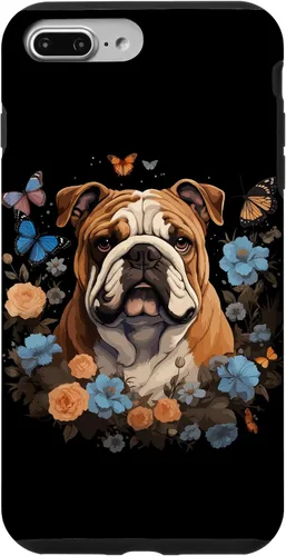 Vista 12 de Funda para iPhone 16 Bulldog Inglés con Flores y Mariposas