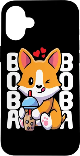 Vista 22 de Funda Kawaii con diseño de corazón de té de burbujas para iPhone 16 Kawaii Boba Dog Corgi Tea Drink