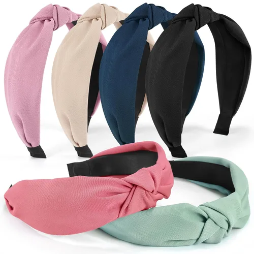 Vista 17 de DiyJibb Diademas para Mujeres y Niñas - 6 Piezas Diademas Elegantes con Nudo Superior - Diadema Anudada para Mujeres - Bandas para la Cabeza Anchas
