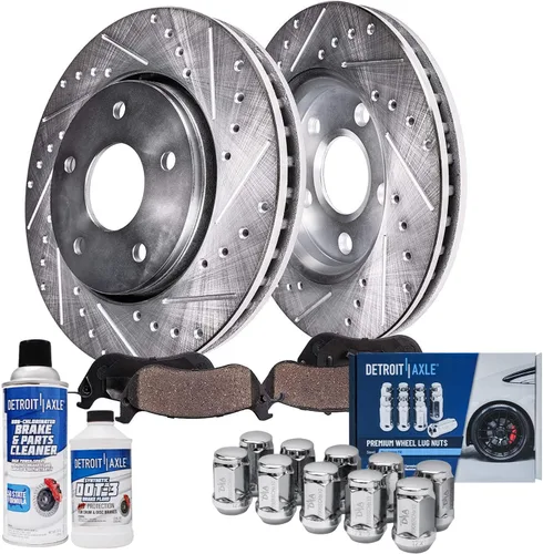 Vista 26 de Detroit Axle – Kit de frenos para VW Passat 15-21, rotores de freno de disco perforados y ranurados de 12.28 pulgadas delanteras y 10.70 pulgadas