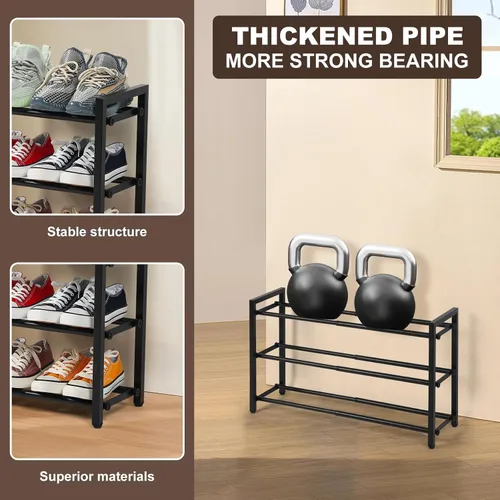 Vista 5 de SALADAYS Zapatero expandible de 3 niveles, organizador de almacenamiento de zapatos ajustable, estructura de metal resistente y duradera, zapatero