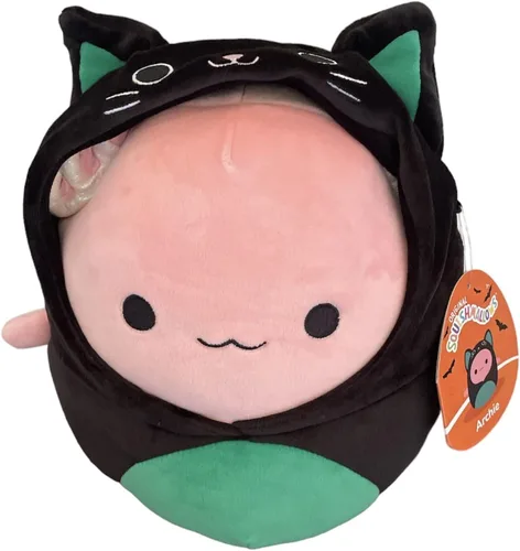 Vista 2 de Squishmallows Disfraz de gato de Archie el ajolote rosa de 8 pulgadas para Halloween, peluche Kellytoy con licencia oficial, juguete de peluche