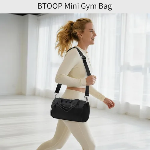 Vista 2 de Mini bolsa de gimnasio para mujeres y niñas, bonita bolsa de lona pequeña de 12 pulgadas con bolsillos multifuncionales, bolsas deportivas
