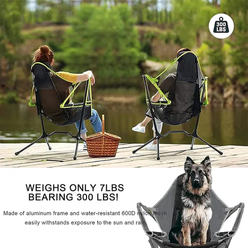 Vista 3 de Silla mecedora para campamento, hamaca con respaldo ajustable, silla plegable para camping, con reposapiés, silla reclinable plegable