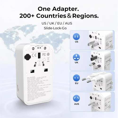 Vista 5 de Dyness Adaptador de viaje universal, 70W GaN Ultra-Slim, 4 puertos USB Blanco