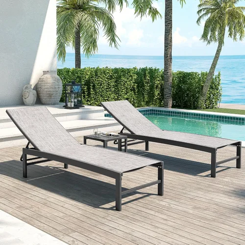 Vista 9 de Crestlive Products Sillas de salón exteriores, Sillas de aluminio para piscina, Tumbona reclinable ajustable de cinco posiciones para bronceado Beige