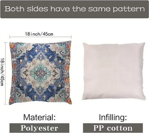 Vista 2 de Fundas de almohada con patrón bohemio de doble cara, fundas de almohada retro con diseño floral de mandala hippie, decoración retro, fundas