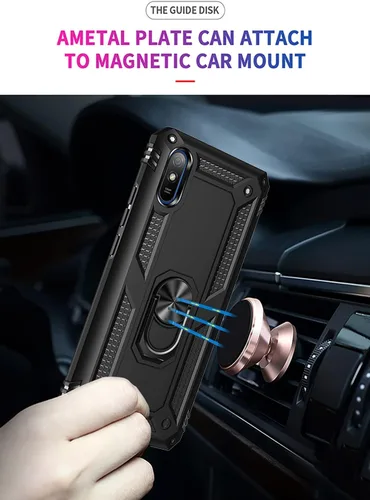 Vista 5 de Funda para Redmi 9A M2006C3LG/Redmi 9i M2006C3LII con protector de pantalla de vidrio templado, [grado militar] [anillo de metal]