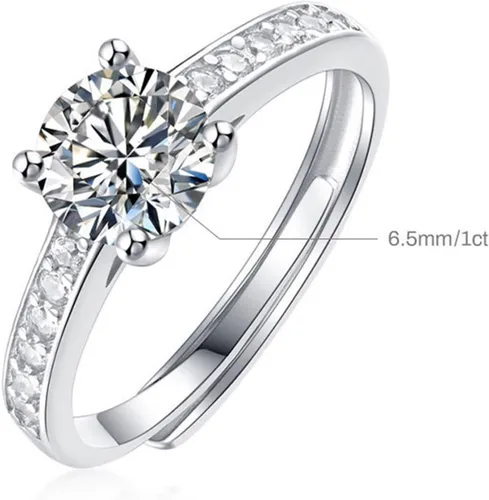 Vista 2 de Anillo de boda de moissanita, anillo de boda vintage de 9K14K oro blanco elegante anillo ajustable de 1 ct