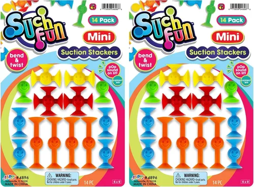 Vista 9 de JA-RU Mini apiladores de succión (1 paquete, 14 piezas cada uno) - Juguetes coloridos con ventosa para niños de 4 a 8 años en adelante Juguetes