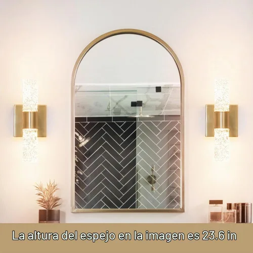 Vista 2 de Juego de 2 apliques de pared LED de cristal, lámparas de baño de oro cepillado, modernas luces de baño con LED con cable para dormitorio, sala