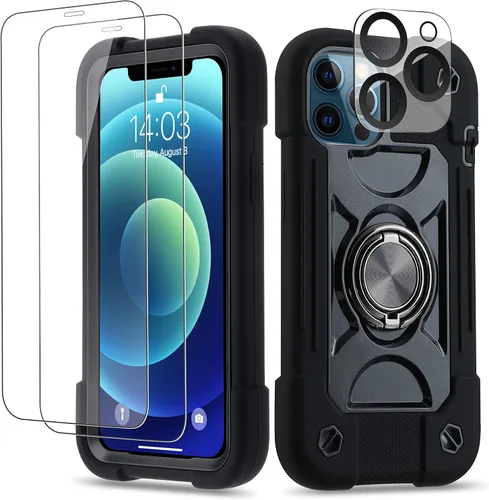 Vista 41 de Funda para iPhone 11 de 6.1 pulgadas con soporte de anillo, con 2 protectores de pantalla de vidrio, resistente a los golpes, resistente a