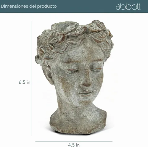 Vista 6 de Colección Abbott - Maceta de cabeza de diosa - Maceta de cemento extra pequeña para interior y exterior - Estatua de cabeza de mujer griega para Gris
