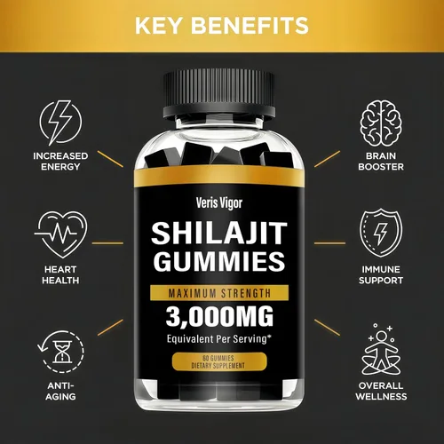 Vista 5 de Shilajit - Gomitas de 3000 mg para hombres y mujeres, gomitas naturales puras del Himalaya Shilajit con ácido fúlvico, vegano, apoyo de energía