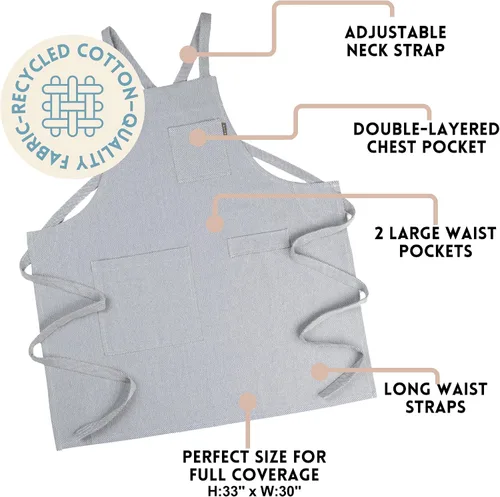 Vista 4 de MEEMA Chef Cross Back Aprons for Women with Pockets for Cooking, Baking Mezclilla azul