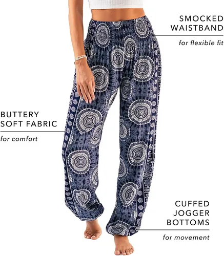 Vista 9 de Lotus and Luna Pantalones de harén para mujer, pantalones tailandeses para playa y descanso, cintura alta, pantalones bohemios, pantalones geniales