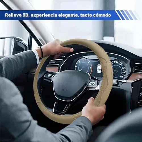 Vista 4 de Funda de cuero para volante de automóvil, 15 pulgadas, antideslizante, transpirable, protector de volante automotriz, accesorios universales