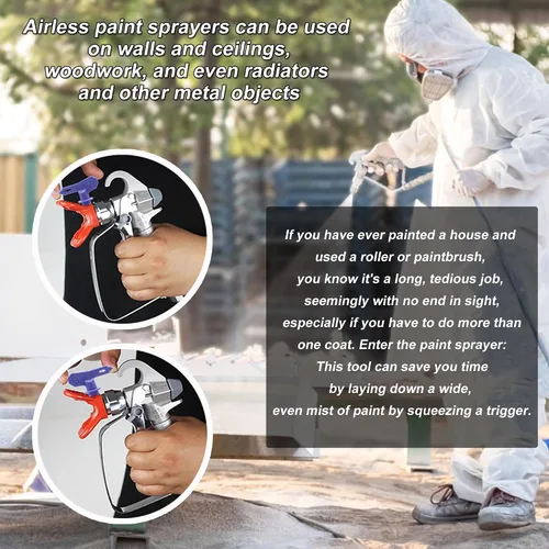 Vista 9 de Kit de pulverizador de pintura sin aire 925, máquina de pintura sin aire de alta eficiencia con extensión de 19.68", puntas 515, 517, 519