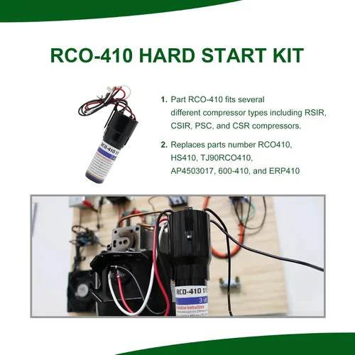 Vista 6 de RCO410 Kit de condensador de arranque duro 3 en 1 para refrigeradores y congeladores 1/4-1/3 H.P. 115VAC, reemplaza el modelo TJ90RCO410, AP4503017
