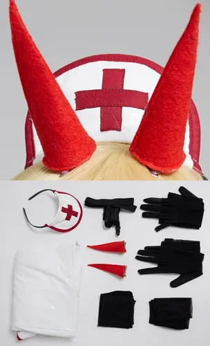 Vista 7 de Cosplay.fm Disfraz de anime para mujer, disfraz de enfermera blanca con guantes de sombrero