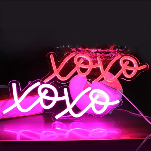 Vista 4 de XOXO - Letrero de luz LED de neón rosa para el día de San Valentín para pared de dormitorio, luces de neón para decoración de pared, letrero Xoxo