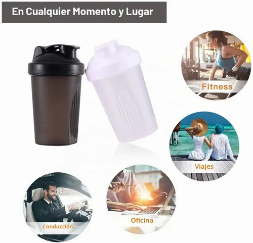 Vista 5 de Shaker Bottle - Batido de proteínas y botella agitadora de 16 onzas/13.5 fl oz con bolas batidoras, plástico sin BPA (negro y blanco (2 unidades)