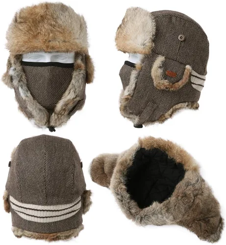 Vista 6 de Comhats Gran XL Trapper Trooper Caza Cálido Oído Solapa Rusia Ushanka Invierno Esquí Clima Frío Bombardero Sombreros para Hombres