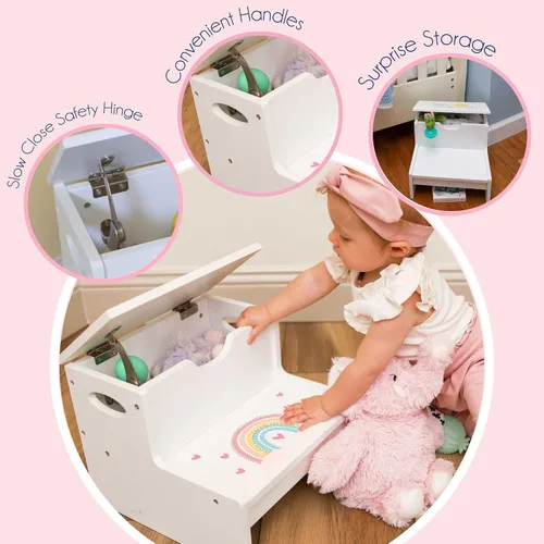 Vista 2 de Taburete personalizado para niños con flores de tallo blanco con almacenamiento