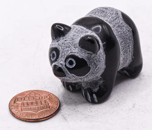 Vista 3 de Figura de oso panda de obsidiana negra de 1.614 in pulida tallada piedra preciosa natural mineral estatuilla coleccionable - China (1 unidad)