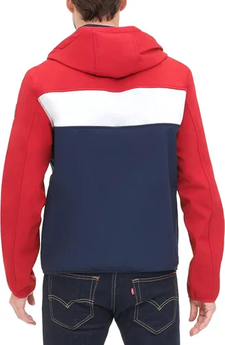 Vista 4 de Tommy Hilfiger Chaqueta Softshell ligera resistente al agua transpirable con capucha para hombre, Negro