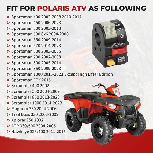 Vista 2 de Interruptor de luz de faro delantero para Polaris Sportsman-400/450/500/550/570/600/700/800/850/1000 Scrambler-850/1000 ATP-330/500 Scrambler-500