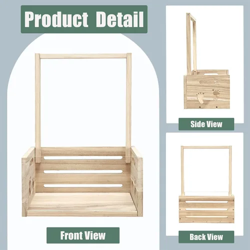 Vista 3 de Okydoky Armario de madera para baby shower, cesta de regalo con asa, con colgador de ropa y guirnalda, cesta personalizada para baby shower