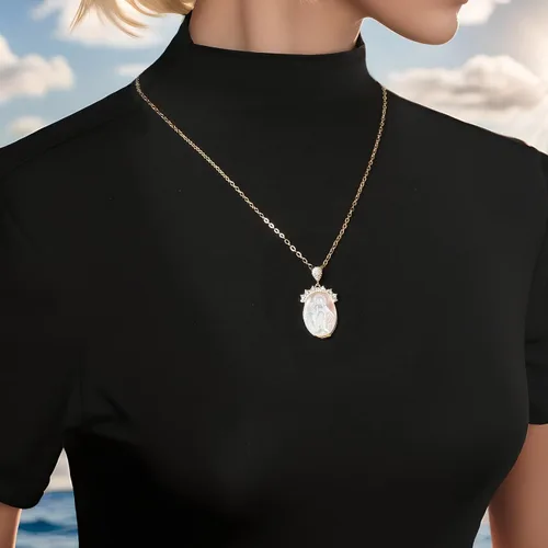 Vista 3 de HZMAN 14K Gold Plated Virgin Mary Necklace for Women Girls Religious Dainty Shell Material Our Lady of Guadalupe Amulet Pendant Jewelry Gift