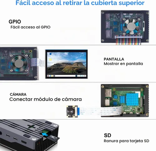 Vista 4 de Miuzei Funda para Raspberry Pi 4 con ventilador de 1.378 in, fuente de alimentación de 5 V 3 A, 4 disipadores de calor para Raspberry Pi 4 Modelo B