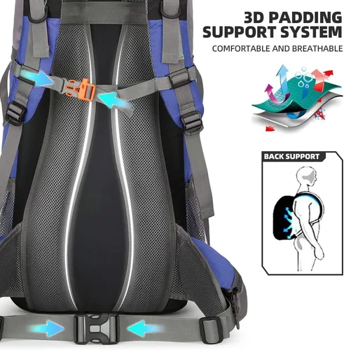 Vista 5 de King'sGuard Mochila de senderismo de 70L con cubierta de lluvia, mochila de viaje impermeable ligera para acampar, mochila grande Azul (deepblue)