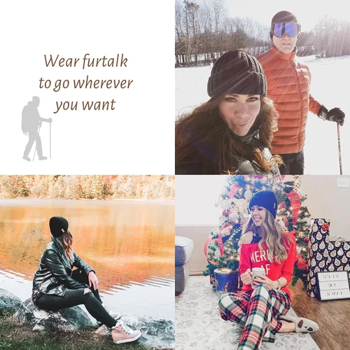 Vista 7 de FURTALK - Gorros de invierno con forro polar para mujer, gorro de punto grueso con calavera, gorro de nieve para mujer Beige