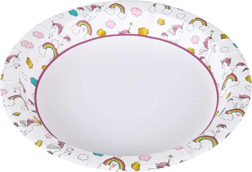 Vista 7 de Glad Platos de papel desechables con temática de unicornio para niños, platos redondos resistentes a prueba de remojo para cumpleaños de niños
