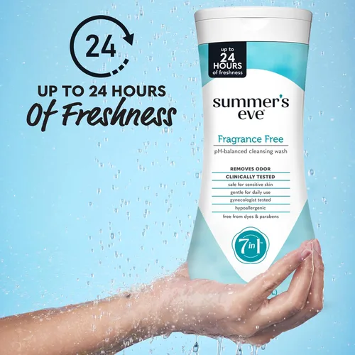 Vista 2 de Summer's Eve Lavado femenino sin fragancia para todo el cuerpo, gel corporal suave con pH balanceado para mujeres, elimina el olor vaginal, 15 onzas