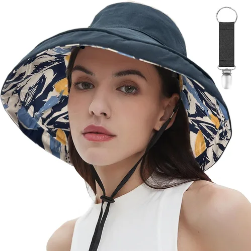 Vista 20 de vidsel Sombreros de sol para mujer, de ala ancha, reversible, de algodón, plegable, de verano, con clip para sombrero, protección UV Beige