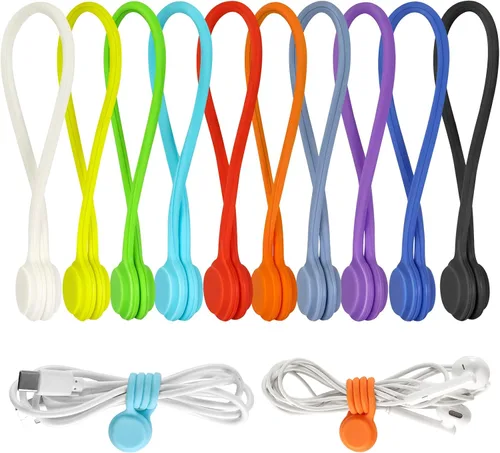 Vista 8 de 10 bridas magnéticas reutilizables, organizador de cables magnético de 4.3 pulgadas, lazos de silicona con imán fuerte para oficina, escuela, hogar