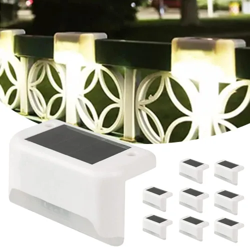 Vista 10 de EROCK Paquete de 8 luces solares para terraza, luces LED solares impermeables para escalones, exteriores, para escaleras, cubiertas, patios