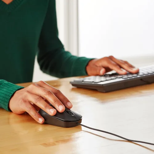 Vista 7 de AmazonBasics Ratón de computadora con cable USB de 3 botones (negro), paquete de 1