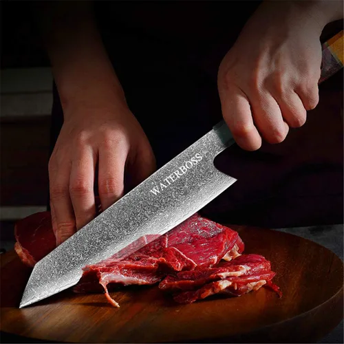 Vista 3 de Waterboss,Cuchillo Kiritsuke de 8 pulgadas,67 capas Damasco Japonés AUS-10 Super Steel Blade,Mango octogonal Wodden Estable,Cuchillo de chef