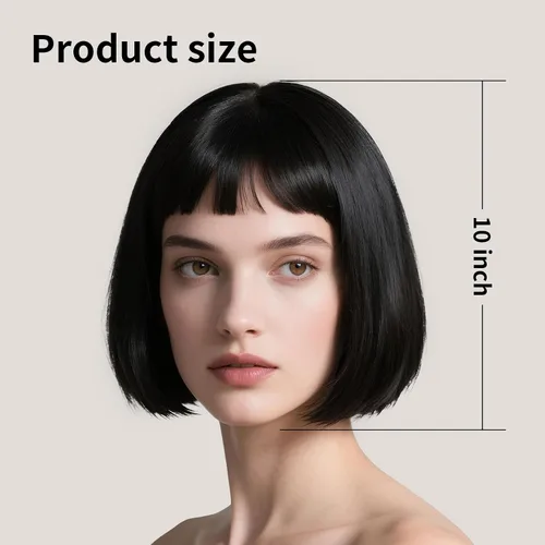 Vista 2 de Onedor - Peluca de cabello corto y recto de 10 pulgadas para cosplay, peluca Bob (Negro)