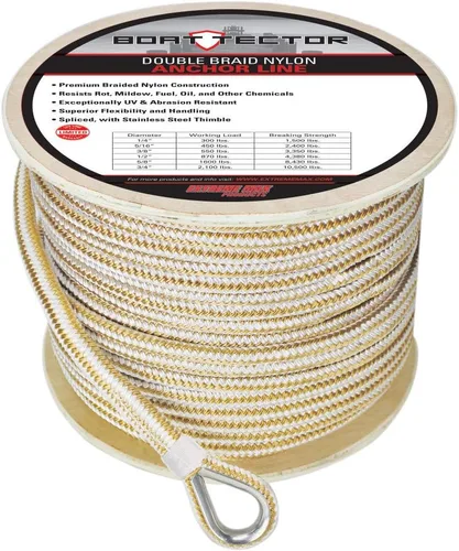 Vista 16 de Extreme Max 3006.2514 BoatTector - Línea de anclaje de nailon con doble trenza con dedal, 1/2" x 150', color blanco con trazador azul Blanco con azul