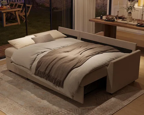 Vista 4 de AMERLIFE Sofá cama, sofá cama 2 en 1 con diván de almacenamiento, sofá extraíble para sala de estar de apartamento, color beige lino